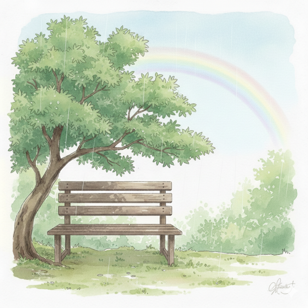 雨上がりのベンチ